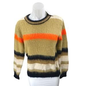NEW Lili Sidonio Women's Multicolor Striped Fuzzy Knit Long Sleeve Sweater Top S
